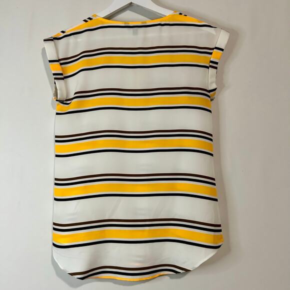 Express Women’s Striped Cap Sleeve Half-Zip Blouse Size XS Yellow White EUC - Picture 11 of 11